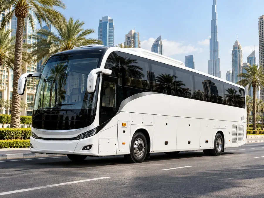 Yutong luxury coach exterior, illustrative vehicle type for private group hire in Dubai
