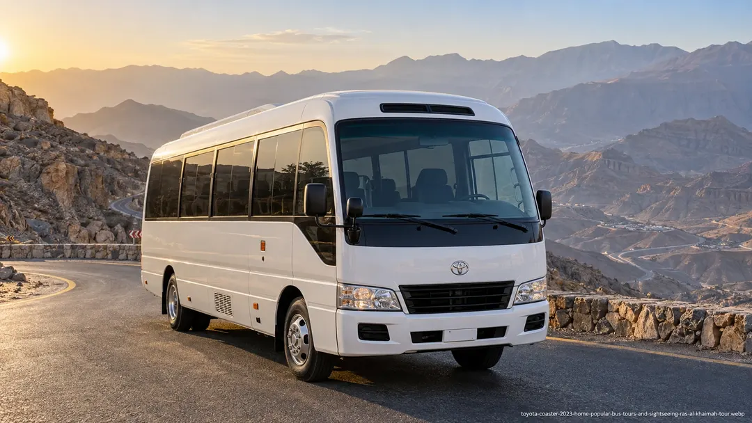 Illustrative Toyota Coaster bus for a private Ras Al Khaimah sightseeing outing with a group